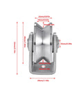 Stainless Steel Heavy Duty Wire Rope Pulley Block for Sliding Gates With V Groove Wheel, Double Bearing Plate Caster, dimensions shown