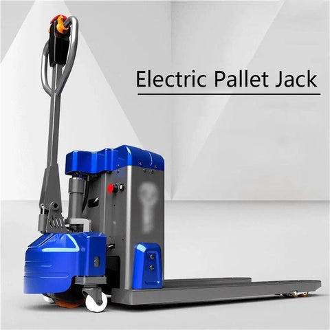 Electric Pallet Jack With Built In Scale, 4400 Lb Capacity Lithium Powered Industrial Truck with blue and gray design and multi-function handle.
