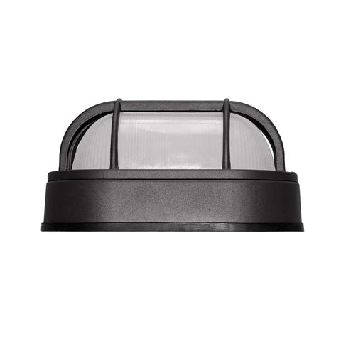 Front view of Bulkhead Outdoor Integrated LED Wall Light With Wet Rating 434 Lumens 6.2W 5000K Cool White Frosted Ribbed Lens Aluminum Housing