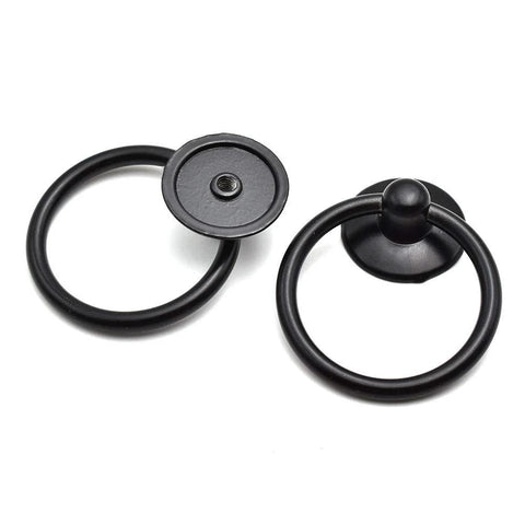 Black Ring Drawer Pull Handles 2 Pack Single Hole Metal Drop Ring Knobs for Cabinets Dresser and Doors