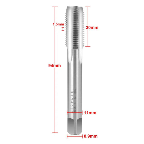 Pro Grade M14x1.5 Thread Tap HSS 6542 Right Hand Metalworking Tap for Stainless and Steel, 14mm diameter, silver