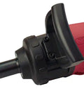 Heavy Duty 1 Inch Drive Pneumatic Impact Wrench With Extended 7.6 Inch Shank For Deep Rim Access Pinless Clutch 20 Inch Tool Length Red Finish Half Inch Air Inlet Half Inch Hose One Year Warranty, red and black air tool