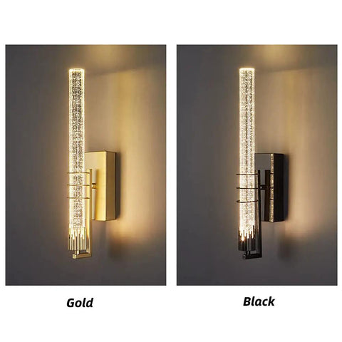 Modern Luxury LED Wall Sconce Lighting 18 Inch Wide Cylinder Wall Lamp With Bubble Crystal Shade 3W Warm Light Gold Finish