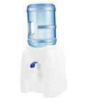 Portable Outdoor Water Dispenser Stand For Camping And Picnics, featuring a clear blue container on a white base with faucet