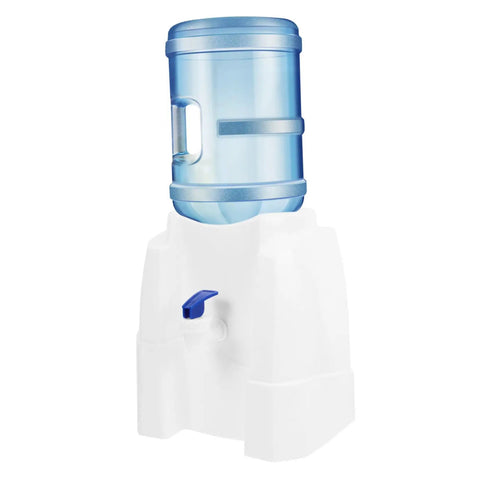 Portable Outdoor Water Dispenser Stand For Camping And Picnics, featuring a clear blue container on a white base with faucet