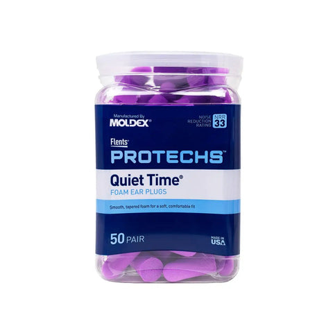 Protechs Foam Ear Plugs For Sleep And Focus, 50 Pairs, Keeps It Quiet In Loud Environments, Snoring, Travel, NRR 33 Purple