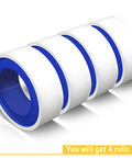 4 white PTFE plumber's tape rolls, 1/2 in wide by 520 in long, for pipe thread sealing