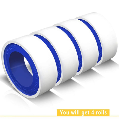 4 white PTFE plumber's tape rolls, 1/2 in wide by 520 in long, for pipe thread sealing
