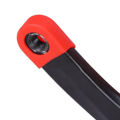 Close-up of MTB Crank Arm Boots Silicone Sleeve Protectors Pack Of Two Durable Soft Cover For Bike Crank Guards in black and red.