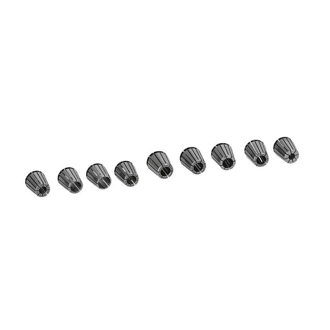 Nine spring collets from Morse Taper Connecting Shaft Set With Spring Clamps And Carbon Steel Collet Chuck Pro Grade Drill Chuck Kit.