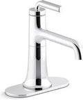 Tone Bathroom Sink Faucet With Single Handle 0.5 GPM At 60 PSI Polished Chrome Clicker Drain Ceramic Disc Valves For Lifetime Durability 5-7/8 In Spout Reach