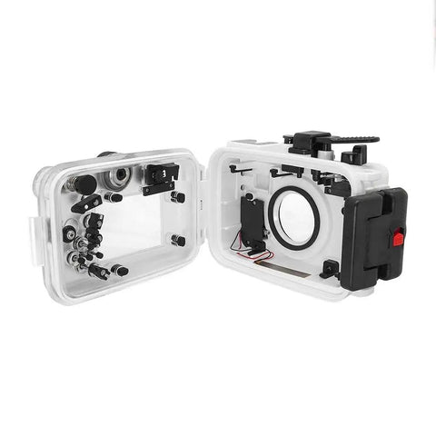 Open view of Underwater Housing For Olympus TG-6 Camera 60M Waterproof Case With Full Button Access and 67mm Red Filter Mount for Photography