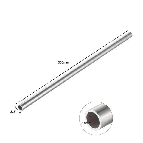 Five 304 stainless steel round capillary tubes, 3/8 in OD x 8.5 mm ID, 30 cm length, side view with cross-section.