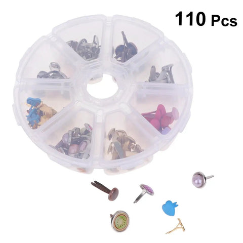 110 PCS Colorful Metal Brads Fasteners For Scrapbooking And Cardmaking, DIY Craft Decoration Kit With Split Pins in a plastic case