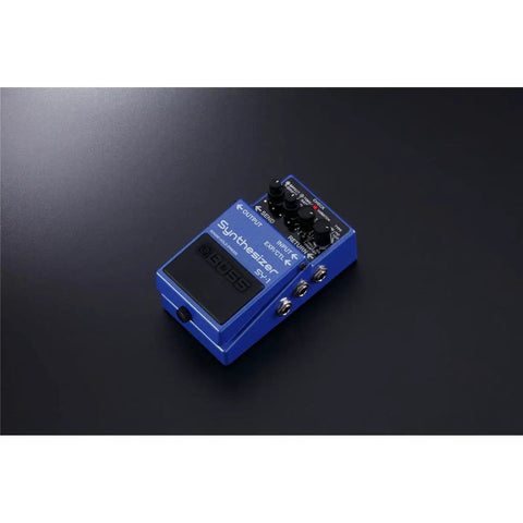 SY-1 Guitar and Bass Synth Pedal With Polyphonic Synth Engine, Hold Function, Expression Input, blue pedal on black surface.