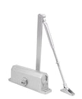 Adjustable Aluminum Door Closer With Soft Close No Drill Install for 40-65 Kg Doors shown in silver-gray aluminum alloy