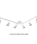 52 Inch Six Light S Shaped Track Lighting Kit in a Cool Matte Black Finish with Adjustable Heads and Pivot Shades Dimmable Ceiling Light Fixture for Kitchen and Living Areas Bulbs Not Included, shown in white.