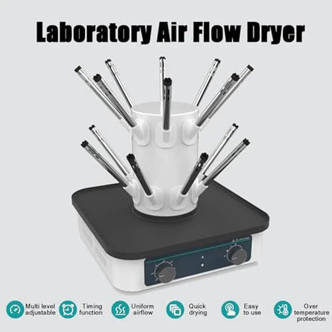 Premium Lab Airflow Dryer Rack With 12 Holes And Tree Branch Duct Design For Efficient Glassware Drying Electric Heating Unit with adjustable airflow.