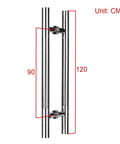 Brushed 304 Stainless Steel Thick Round Tube Glass Door Push Pull Handrail For Sliding Doors Door Hardware Accessories Eight Sizes 120 By 90 Cm Durable Rust Resistant Easy Install For Home Hotel Office Club, shown in a vertical position with measurement annotations.