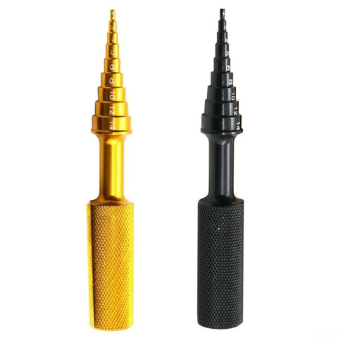 Bearing Removal Tool Kit For Rc Cars And Boats 2mm 14mm Internal Extractor Puller Precision Hobby Repair Aluminum Lightweight Non Damage Motor Fix Sweet Slick Design Essential For Geeks Fast Fixes On Any Build, gold and black aluminum bearing pullers with numbered steps