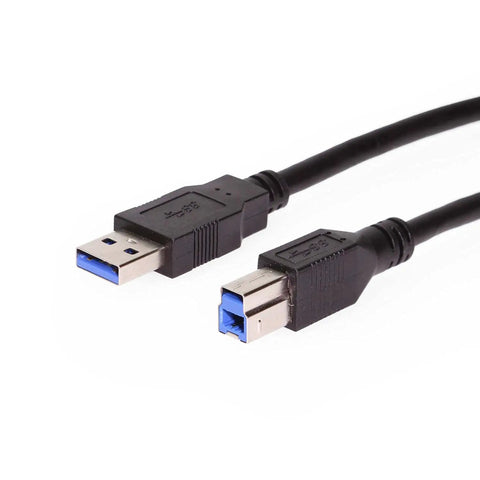Built Different Fifteen Foot USB Type A To Type B Cable delivers five Gbps super speed data, featuring blue connectors.