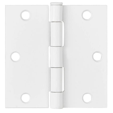 Heavy Duty Interior Door Hinges 3 Pack White 3 Point 5 Inch Square Corner Steel Removable Pin design with holes.