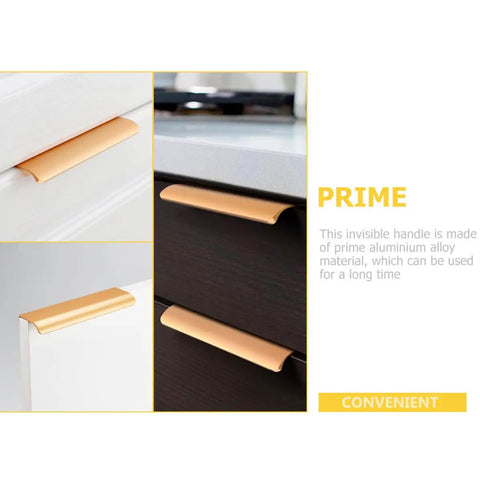 Four Pack Sleek Invisible Pull Handles Gold Finish Cabinet Hardware Flush Drawer Pulls Easy Install Hidden Aluminum Alloy