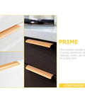 4 Pieces Invisible Drawer Pull Handles Set In Gold No Drill Cabinet Hardware installed on white and dark drawers