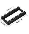 DIP IC Socket Adapter For Solder Type 2.54mm Pitch Dual Row 28 Pin Flat Pin Connector 15.24mm Row Pitch, black with dimensions