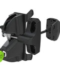 Close-up of Rock Solid Gate Latch Lockable On Both Sides For Top Shelf Outdoor Security in black with dual key access.
