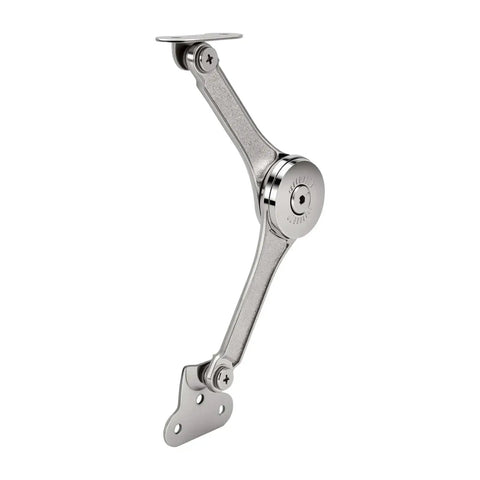 Side view of a zinc alloy Six Pack Soft Close Lid Hinges With Hex Wrench Folding Lid Stay Hinge For Cabinets Wardrobes And Wooden Boxes.
