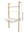 Industrial Style Wall Mounted Desk With Three Shelves Slim Floating Desk For Small Spaces Black And Brown Finish