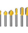 Six-Piece One Quarter Inch Shank Pro Grade Carbide Router Bit Set With Ninety Degree V-Groove And Round Nose Bits For CNC Sign Making, Lettering And Engraving, Ideal For Woodworking, Carving, DIY Projects