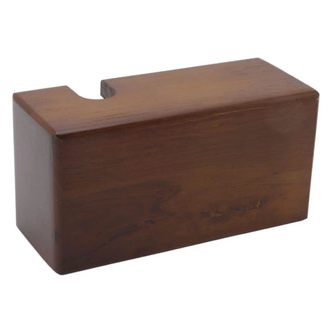 Straight Up Solid Beech Wood Coffee Tamper And Protafilter Stand With Handy Side Dock For 51 To 58 MM Brewers showing wooden design and side dock.