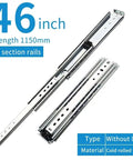 Heavy Duty Full Extension Ball Bearing Drawer Slides 46 Inch One Pair smooth silver steel tracks with three sections.