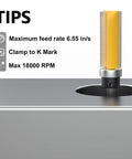 Pattern flush trim router bit with bearing; yellow cutter body.