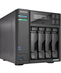 Rock Solid 4 Bay Network Attached Storage Drive Featuring Intel Quad Core CPU Dual 5GBE Ethernet with four drive slots.