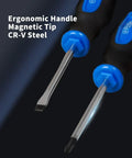 Magnetic Tip Screwdriver Set 6 Pack With Phillips And Flat Bits Cushioned Grip Handles Heat Treated CR V Steel Rust Resistant Anti Cam Out Perfect For Home And Garage Projects close-up showing ergonomic handle and CR-V steel