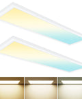 1x4 LED Flat Panel Light Surface Mount shown with dimmable Triac, 30/40/50W adjustable, 3CCT 3500K/4000K/5000K lighting examples.