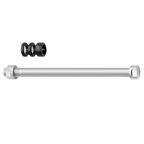 Indoors Ready E Thru Trainer Axle T1707 for 142x12 rear wheel with M12x1 thread, 162.5mm length, aluminum, fits Swiss and Shimano hubs