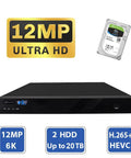 4K Ultra HD Security System With 32 Channel PoE NVR And 32 Beefed Up Weatherproof 8MP AI Cameras For Face, Human, And Vehicle Detection, Indoor Outdoor Surveillance With Twenty Four Seven Video And Audio Recording featuring NVR and HDD with 12MP Ultra HD and H.265+ HEVC
