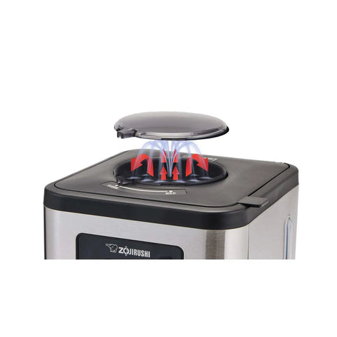 Programmable Dome Brew Coffee Maker Featuring Twenty Four Hour Timer Backup Memory And Sleek Stainless Steel Finish close-up of lid and brewing mechanism.