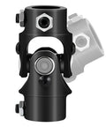 Beefed Up 13/16-36 Spline X 3/4 DD Universal Joint, 83mm Length (3-1/4 In), 40Cr Steel, High Strength U Joint For Steering, Up To 4000 RPM, 35 Degree Working Angle, Ideal For Off Road And Performance Vehicles. Black steel universal joint front view