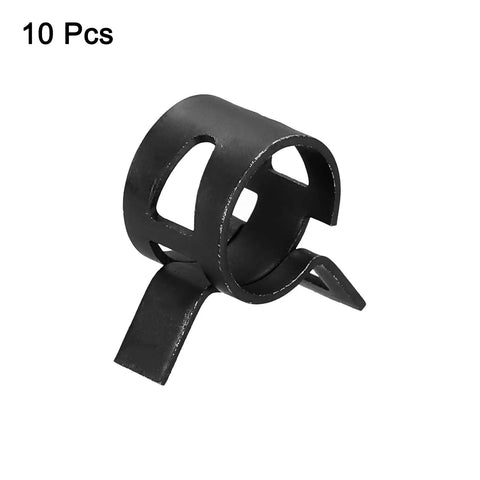 10 Piece Fuel Line Clamps Set One Half Inch 14mm Beefy Spring Band Hose Clamps for automotive fuel lines, black, metal construction