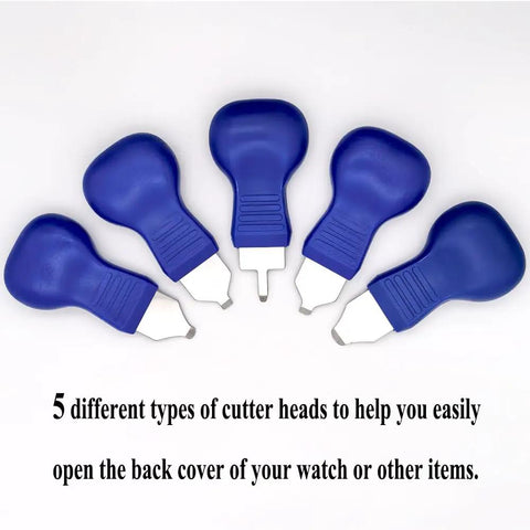 5 blue cutter heads from the 8 In 1 Watch Back Removal Tool Kit For Battery Replacement With Six Pry Tools, Case Back Opener and Accessories
