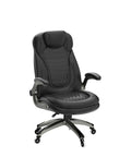 Ergonomic Executive Office Chair For Home And Desk, High Back Leather Swivel Chair With Padded Flip Up Armrests, Black