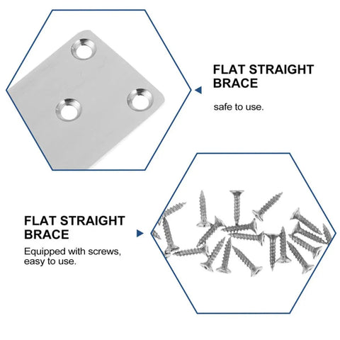 Six Pack Stainless Steel Flat Mending Plates For Furniture Repair And Corner Joining with screws