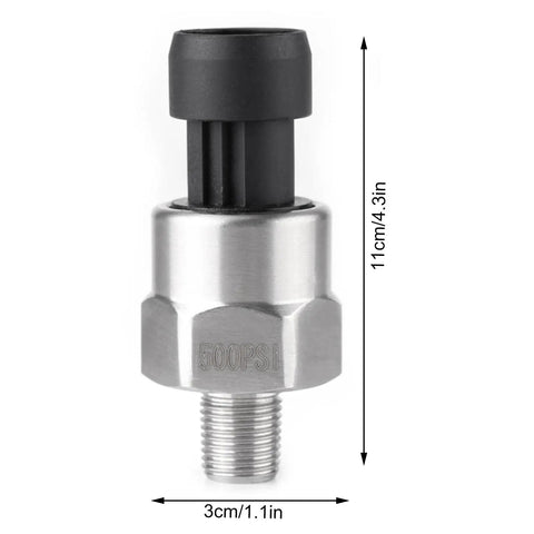 500 PSI Stainless Steel Pressure Transducer With One Eighth NPT Thread 0.5 To 4.5 Volt Output For Fuel Oil Air Water IP67 Rating Stainless Steel