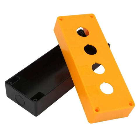 Beefy Four Hole 22mm Push Button Switch Control Box With ABS Industrial Enclosure in flame retardant yellow, open view display