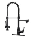 RUMOSE Matte Black Commercial Kitchen Faucets with Pull Down Sprayer showcasing dual function and flexible design.